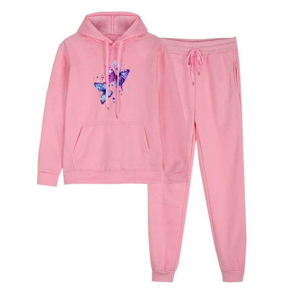 2 PC Tracksuit Set Men Women Casual Loose Long Sleeve Hoodie Sweatsuit Sets Print Pullover Sweatshirt Joggers Sweatpants Set,Pink 5,M