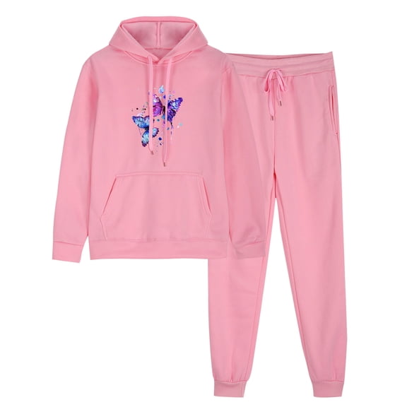 2 PC Tracksuit Set Men Women Casual Loose Long Sleeve Hoodie Sweatsuit Sets Print Pullover Sweatshirt Joggers Sweatpants Set,Pink 5,XL