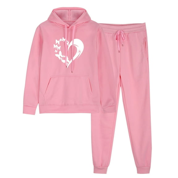 2 PC Tracksuit Set Men Women Casual Loose Long Sleeve Hoodie Sweatsuit Sets Pullover Sweatshirt Joggers Sweatpants Set,Pink 4,L