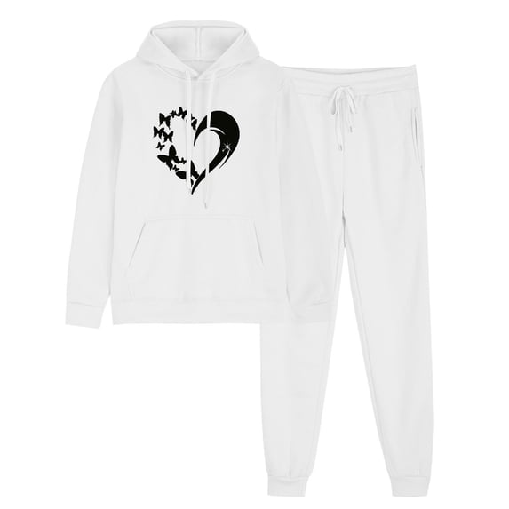 2 PC Tracksuit Set Men Women Casual Loose Long Sleeve Hoodie Sweatsuit Sets Pullover Sweatshirt Joggers Sweatpants Set,White 4,L