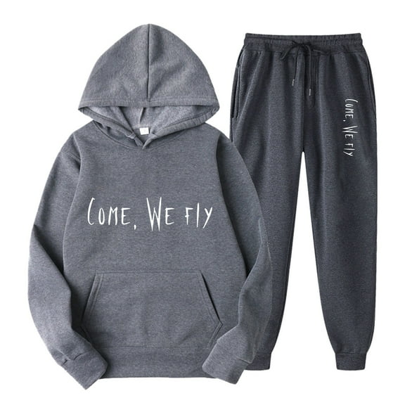 2 PC Tracksuit Set Plus Size Men Women Casual Loose Long Sleeve Hoodie Sweatsuit Sets Trendy Print Pullover Sweatshirt Joggers Sweatpants Set,Dark Gray,3XL