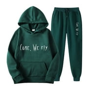 HXSHGDSN 2 PC Tracksuit Set Plus Size Men Women Casual Loose Long Sleeve Hoodie Sweatsuit Sets Trendy Print Pullover Sweatshirt Joggers Sweatpants Set,Green,XL