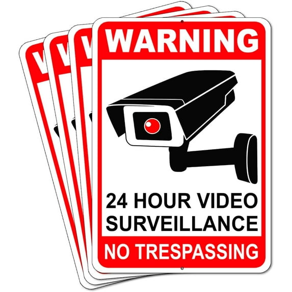 2 PC Video Surveillance Sign - 10x7 Aluminum Your on Camera Signs - Security Camera Signs - No Trespassing Signs Private Property Red