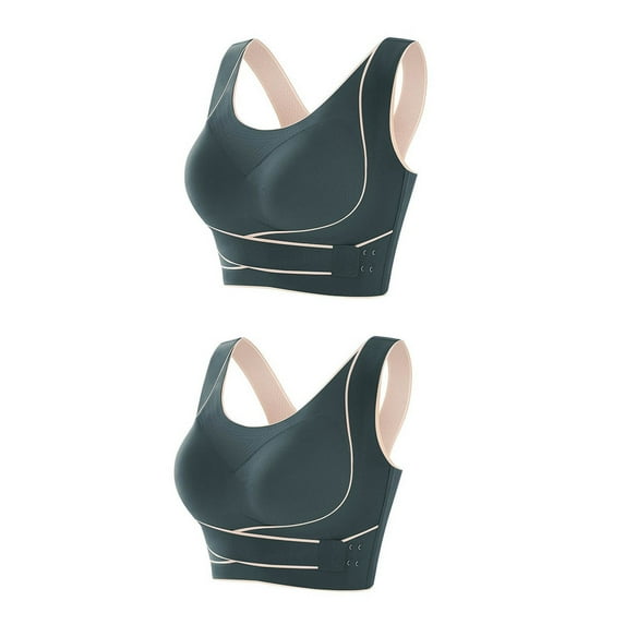 2 PC Wireless Bras for Women Push up Seamless Comfy Posture Corrector Sports Daliy Bra Front Criss Cross Side Buckle Bras