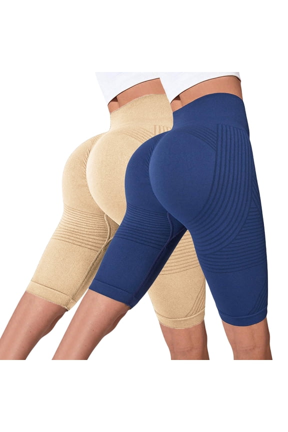 2 PC Women Anti Cellulite 3D Compression Short Leggings Butt Lifting Tummy Control Gym Short Pants Beige 2XL
