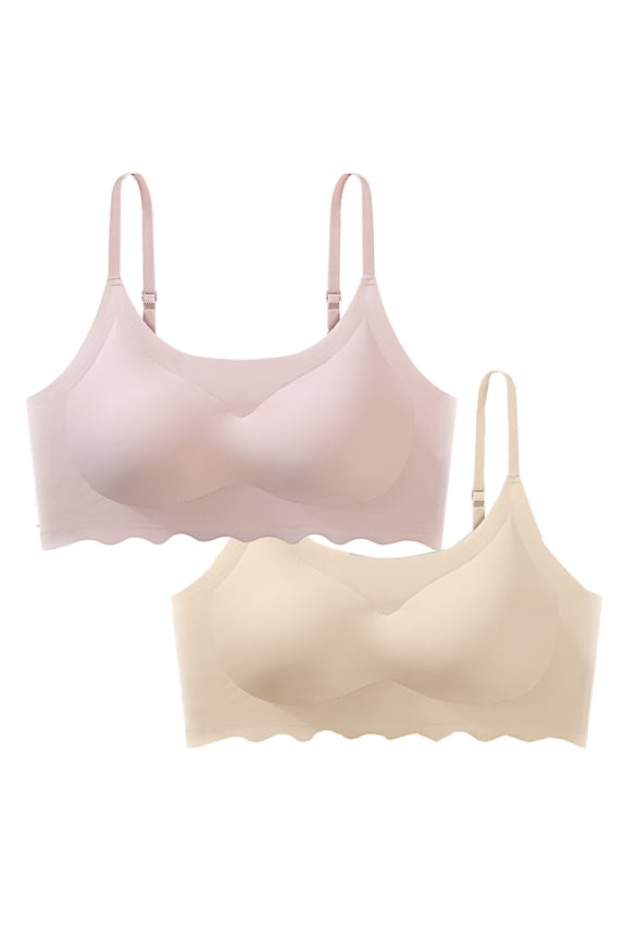 2 PC Women's Push Up Bralettes Wireless Seamless Wavy Edge Fixed Pad Breathable Bra with Adjustable Shoulder Strap