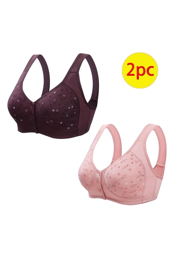 2 PC Womens Daisy Bra Sports Push Up Bras Front Snaps Seniors Wireless Beauty Back Full Coverage Comfor Easy Close Bras