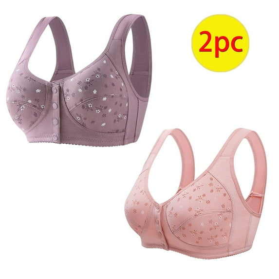 2 PC Womens Daisy Bra Sports Push Up Bras Front Snaps Seniors Wireless Beauty Back Full Coverage Comfor Easy Close Bras