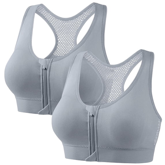 2 PC Zip Front Bras Women Wireless Breathable Racerback Sports Bra Push up Workout Tank Top