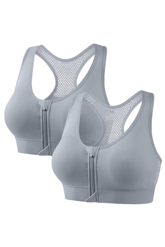 2 PC Zip Front Bras Women Wireless Breathable Racerback Sports Bra Push up Workout Tank Top