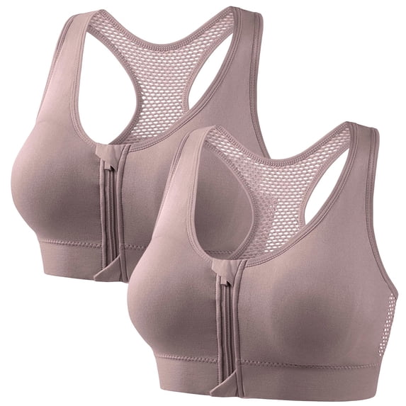 2 PC Zip Front Bras Women Wireless Breathable Racerback Sports Bra Push up Workout Tank Top