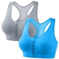 thumbnail image 1 of 2 PC Zip Front Bras Women Wireless Breathable Racerback Sports Bra Push up Workout Tank Top, 1 of 8