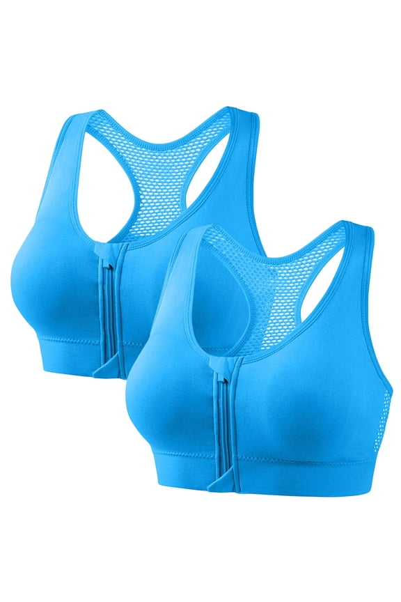 2 PC Zip Front Bras Women Wireless Breathable Racerback Sports Bra Push up Workout Tank Top