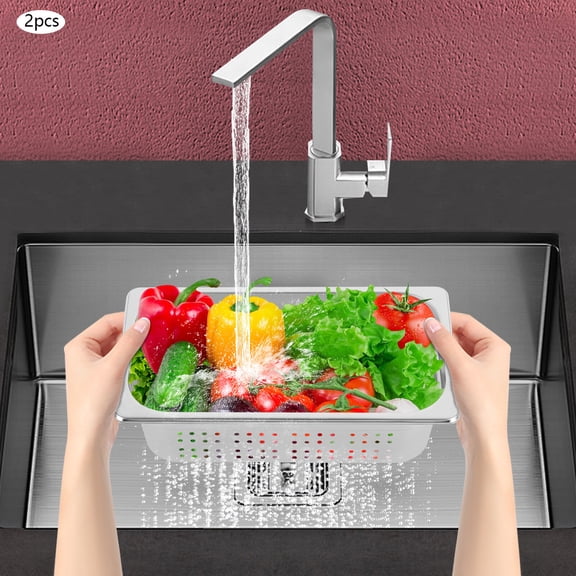 2 PCS 1/3 Size Perforated Steam Table Food Pan 4" Deep Hotel Pan Stainless Steel