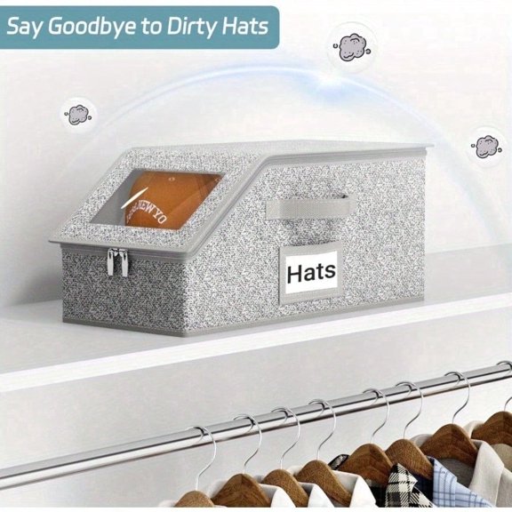 2 PCS/1 PCS Extra Large Baseball Hat Organizer, Stackable Hat Storage For Baseball Caps, Holds Up To 24 Caps Hat Organizer For Closet, Sturdy Snapback Boxes For Men With Cardboard, Grey