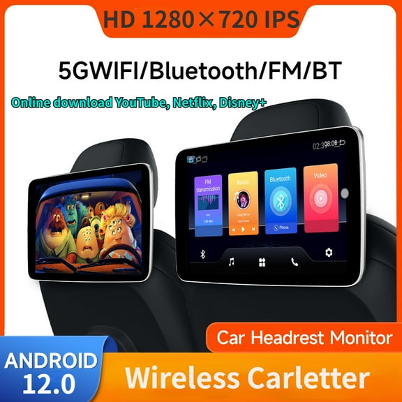 (2 PCS) 10.1 INCH Headrest Monitor Display IPS Android 12 2G+32G With USB/HDMI/AV Touch Screen For Car Rear Seat Player Online Video