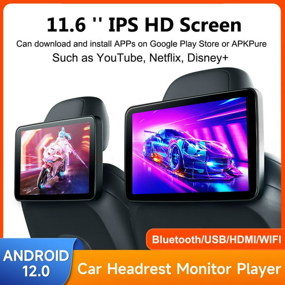 (2 PCS) 11.6" Android12 2+32G Car Headrest Monitor HMDI Display IPS Tablet Touch Screen For Car Rear Seat Video Music TV Player