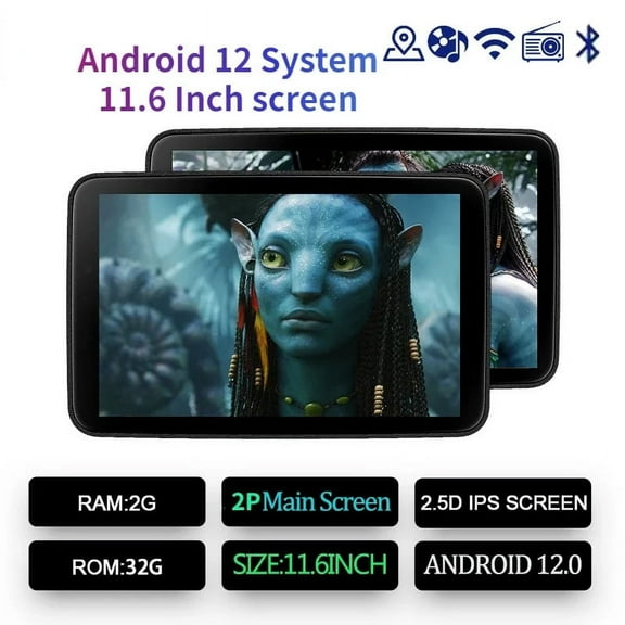 (2 PCS) 11.6 INCH Android12 2+32G Car Headrest Monitor Display IPS Tablet Touch Screen For Car Rear Seat Video Music TV Player HDMI