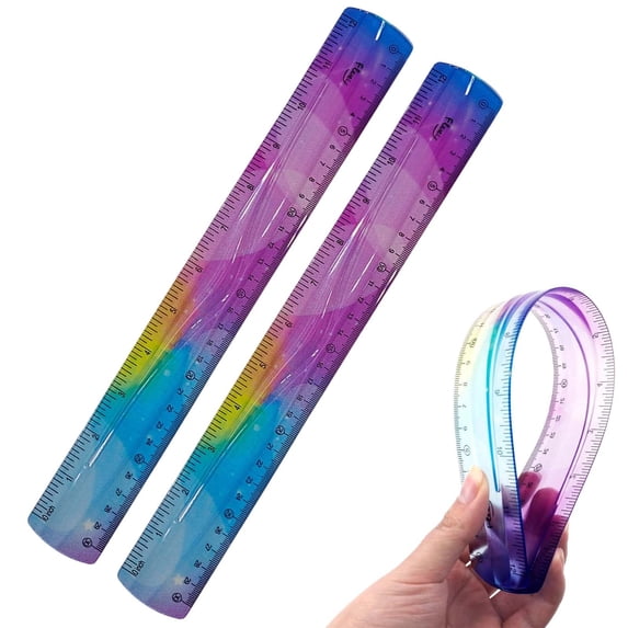 2 PCS 12 Inch Flexible Ruler, Bendable Plastic Ruler, Soft Bendable Gradient Colour Rulers with Centimeters and Inches for Classroom Office Supplies