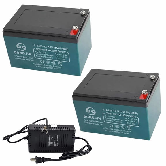 2 PCS 12V 12Ah 6-DZM-12 6-DZF-12 AGM Sealed Lead Acid Rechargeable Battery Set SLA Replacement with Nut & Bolt Terminal for 24V Systems ATV Go Kart Motorcycle, Utility Equipment