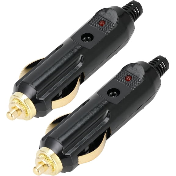 2 PCS 12V Universal Cigarette Lighter Male Plug, Full Copper Replacement Connector with LED Indicator, Male Cigarette Plug 12V for Car Air Pumps Motorcycle Tractor