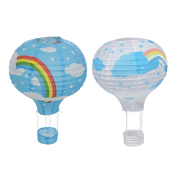 2 PCS 12inch Hot Air Balloon Paper Lantern Lampshade Ceiling Light Wedding Party Decor, Blue Rainbow & White Rainbow,2x hot air ballon,Blue Rainbow&White Rainbow