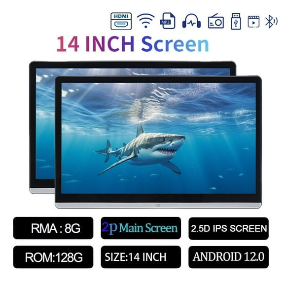 (2 PCS) 14 INCH Car Headrest Monitor Display IPS Android 12 8G+128G Touch Screen For Car Rear Seat Player Dual HDMI Music