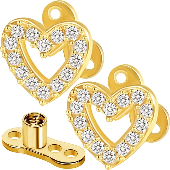 2 PCS 14G Cubic Zirconia Dermal Anchor Tops and Base Golden Surgical Titanium Steel Microdermals Studs Internally Threaded Surface Skin Body Piercings for Women Men Jewelry Gift