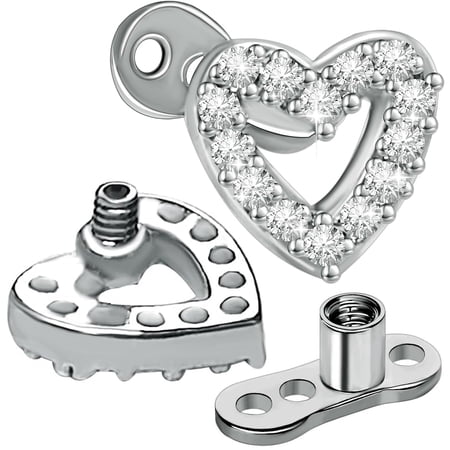 2 PCS 14G Cubic Zirconia Dermal Anchor Tops and Base Surgical Titanium Steel CZ Diamond Microdermals Internally Threaded Studs Body Piercings for Women Men