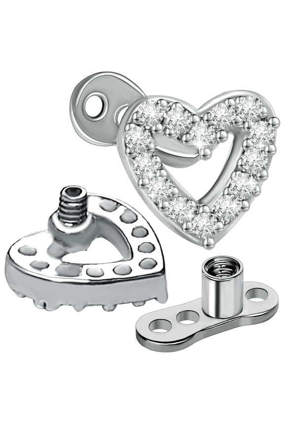 2 PCS 14G Cubic Zirconia Dermal Anchor Tops and Base Surgical Titanium Steel CZ Diamond Microdermals Internally Threaded Studs Body Piercings for Women Men