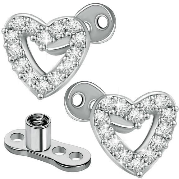 2 PCS 14G Dermal Anchor Tops and Base Cubic Zirconia Hypoallergenic Surgical Titanium Steel CZ Microdermals Punk Internally Threaded Studs Body Piercings Jewelry for Women Men