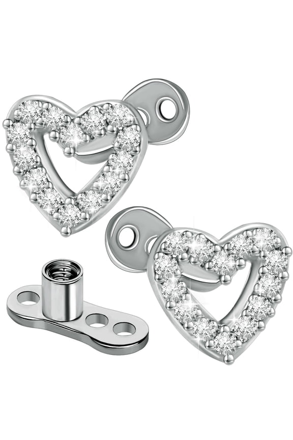 2 PCS 14G Dermal Anchor Tops and Base Cubic Zirconia Hypoallergenic Surgical Titanium Steel CZ Microdermals Punk Internally Threaded Studs Body Piercings Jewelry for Women Men