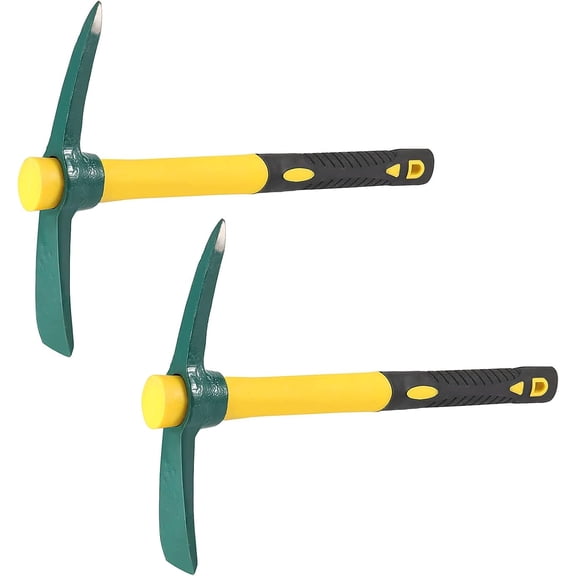 2 PCS 15 x 10 Inch Garden Pick, Heavy Duty Cutter Mattock Hoe with Fiberglass Handle, Pick Axes for Digging Stumpy Flower Beds