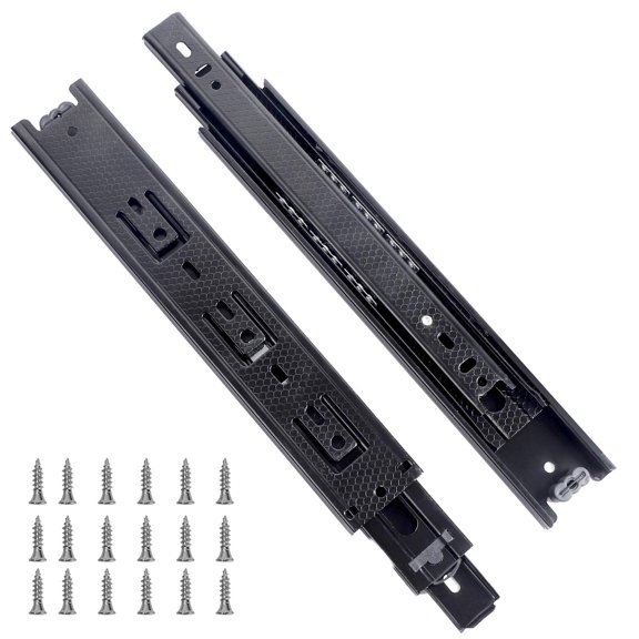 2 PCS 18 Inch Full Extension Ball Bearing Drawer Slides Heavy Duty Side Mount Cabinet Rails Tool Box, Keyboard Glides Rails Rack, Black