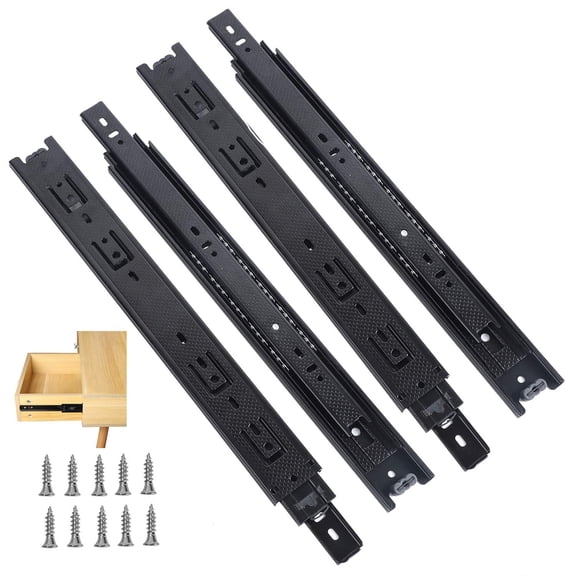 2 PCS 18 Inch Full Extension Ball Bearing Drawer Slides Heavy Duty Side Mount Cabinet Rails Tool Box, Keyboard Glides Rails Rack, Black