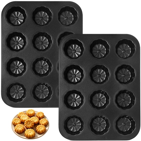 2 PCS 2.5 in Mini Cake Pans, 12-Cavity Baking Pan for Muffins, Nonstick Carbon Steel Mini Fluted Tube Cake Pans, Daisy Flower Shape Flower Baking Mold for Brownies Jellies Party Desserts