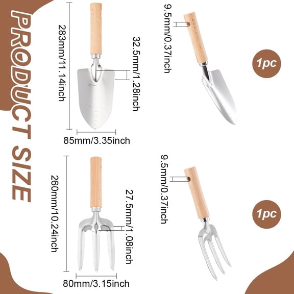 2 PCS 2 Styles Garden Tools Set with Serrated Edge 3.9inches Depth Marks Planting Shovel Fork
