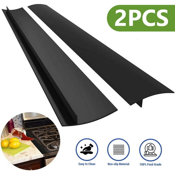 2 PCS 21" Silicone Stove Gap Covers, Heat Resistant Oven Gap Filler Sealinng Spills Between Stovetop and Counter, Easy to Clean Stove Gap Guarrd, T-Shaped, Black