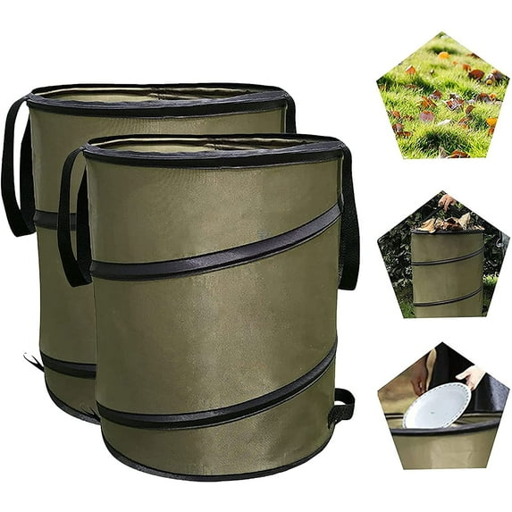 2 PCS (24 & 30 Gal) Pop Up Outdoor Trash Bin Camping Collapsible Trash can and Leaf Waste Bag, Reusable Yard Trash Can Leaf Bin Container for Outdoor Camping, Picnic, Storage, Travel