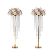 2 PCS 29.5in Tall Wedding Centerpieces Gold Vases, Metal Flower Stand for Table with Crystal Beads, Gold Flower Vase for Party, Home, Events, Reception, Durable Rust Resistant