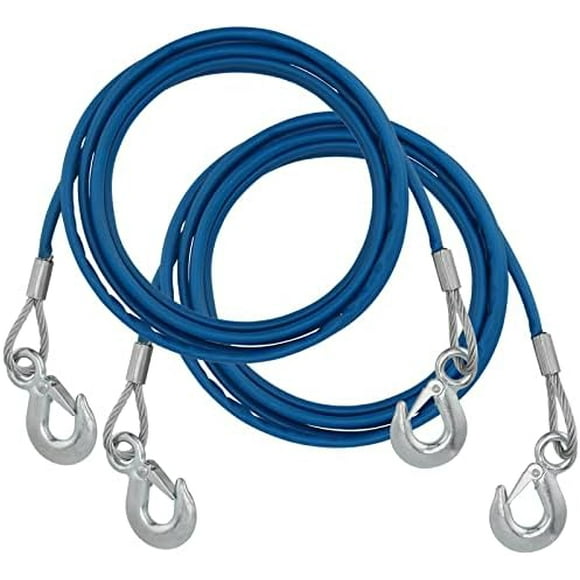2 PCS 3/8 Inch x 13Ft Steel Winch Cable, 22046 Lbs Breaking Strength Heavy Duty Tow Cable, Steel Wire Rope with Swivel Hook and PVC Casing for Towing Truck, Wrecker, Crane, Blue