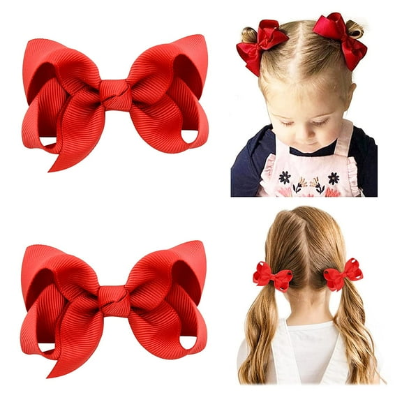 2 PCS 3" Hair Bows for Girls Alligator Clips Grosgrain Ribbon Solid Color Hair Accessories for Little Teen Toddler Girls Kids-Red