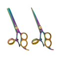 thumbnail image 1 of 2 PCS 3 RING RAINBOW TITANIUM COATED SWIVEL THUMB THINNING SCISSORS STYLING SHEARS SET, 1 of 1