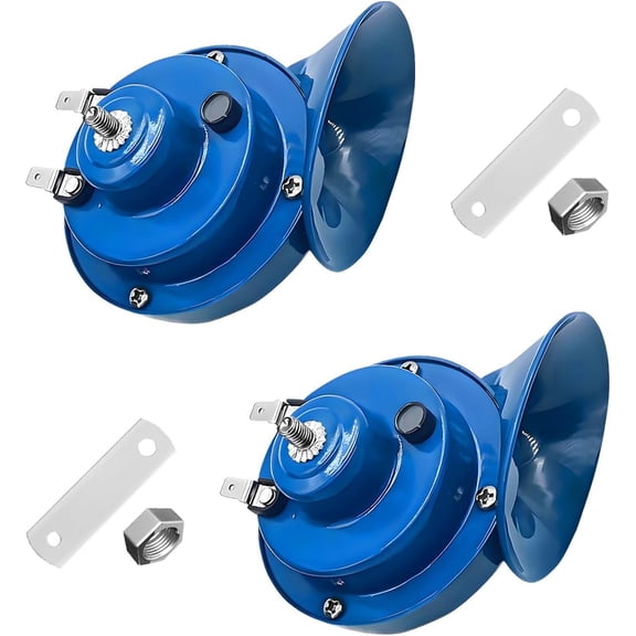 2 PCS 300DB Super Loud Train Horn, 12V Waterproof Air Horns Replacement Kit, High Low Tone Car Air Electric Snail Double Horn, Universal Vehicle Air Horn Replacement for Car Truck Boat (Blue)