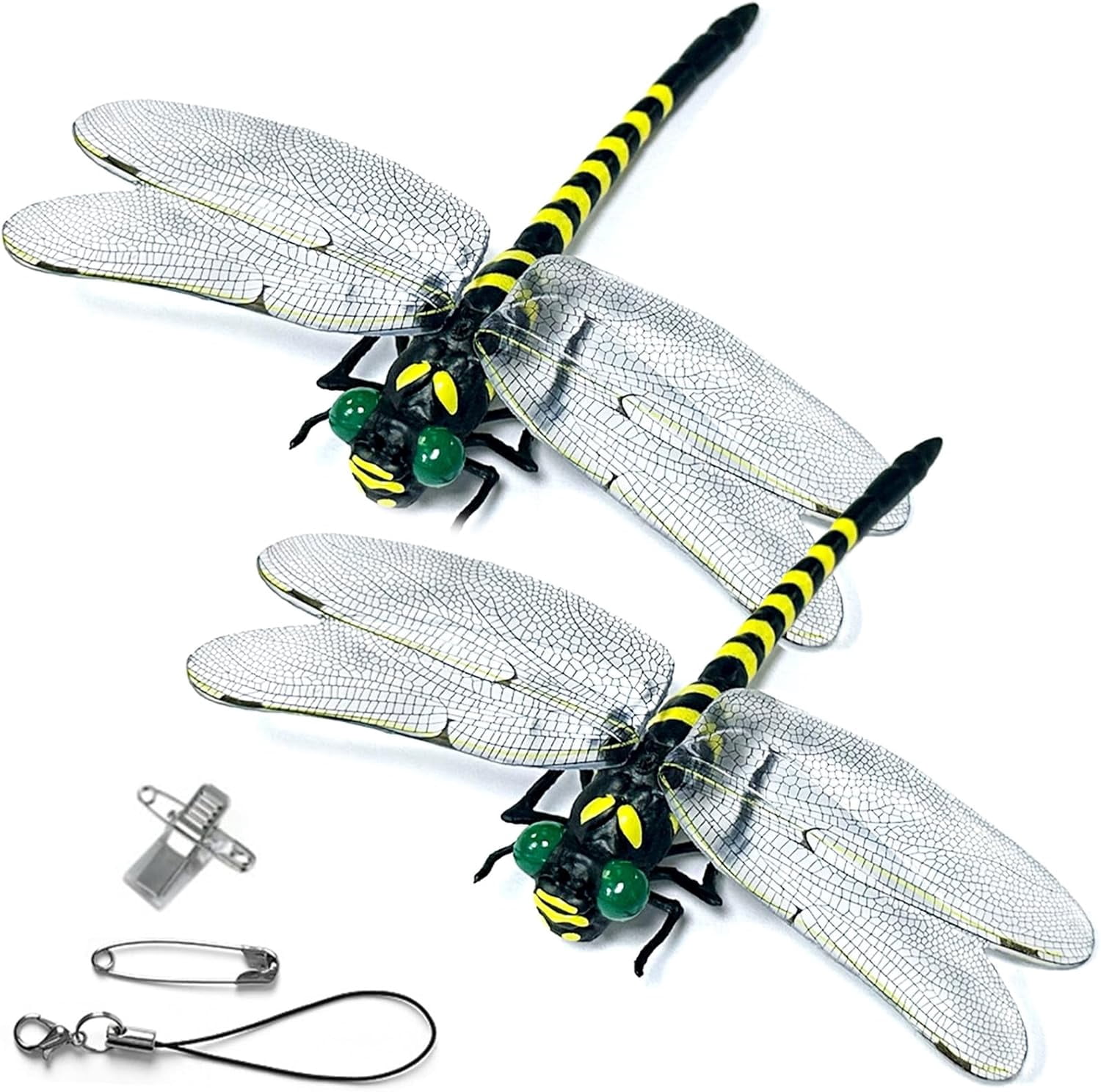 2 PCS 3D Dragonfly Clips for Bugs Repellent Outdoor, Artificial Dragonfly Hat Clips Garden Decor, Dragonfly Clips to Keep Bugs Away (Independent Dragon Fly 2 PCS)