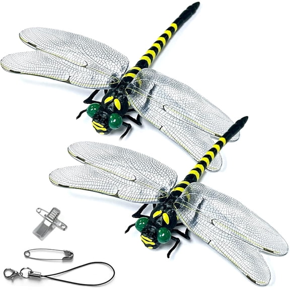 2 PCS 3D Dragonfly Clips for Bugs Repellent Outdoor, Artificial Dragonfly Hat Clips Garden Decor, Dragonfly Clips to Keep Bugs Away (Independent Dragon Fly 2 PCS)