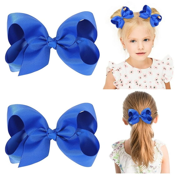 2 PCS 4.5" Hair Bows for Girls Alligator Clips Grosgrain Ribbon Solid Color Hair Accessories for Little Teen Toddler Girls Kids-Royal Blue