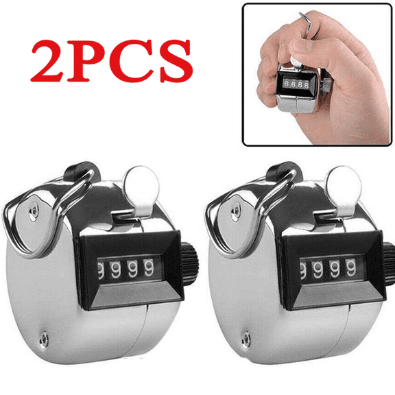 2 Pcs 4 Digit Number Dual Clicker Golf Hand Tally Counter Metal Handy Convenient