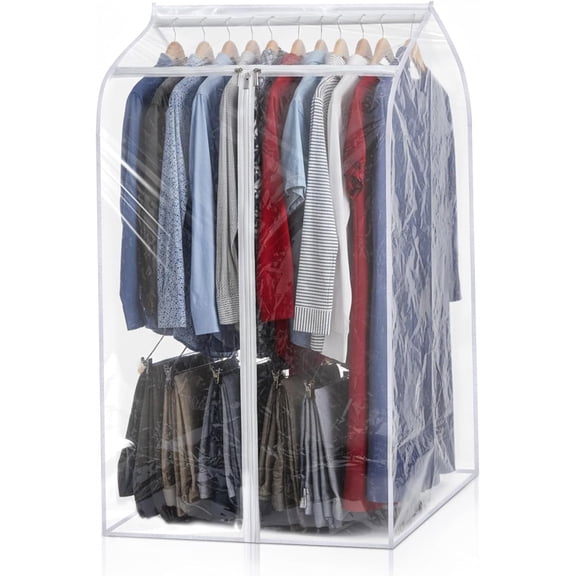 2 PCS 43" Hanging Garment Bags for Clothes with Clear Window Hang ing Storage Rack Cover Coat Protector Zipper Hangings Clothe Suits Coats