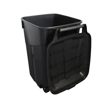 2 PCS 45 Gallon Heavy Duty Plastic Garbage Cans Trash Cans Rubbish Bin Attached Lid 2 Built in Rugged Wheels Easy Grip Handle Click Lock Lid Design Perfect for Both Indoor Or Outdo